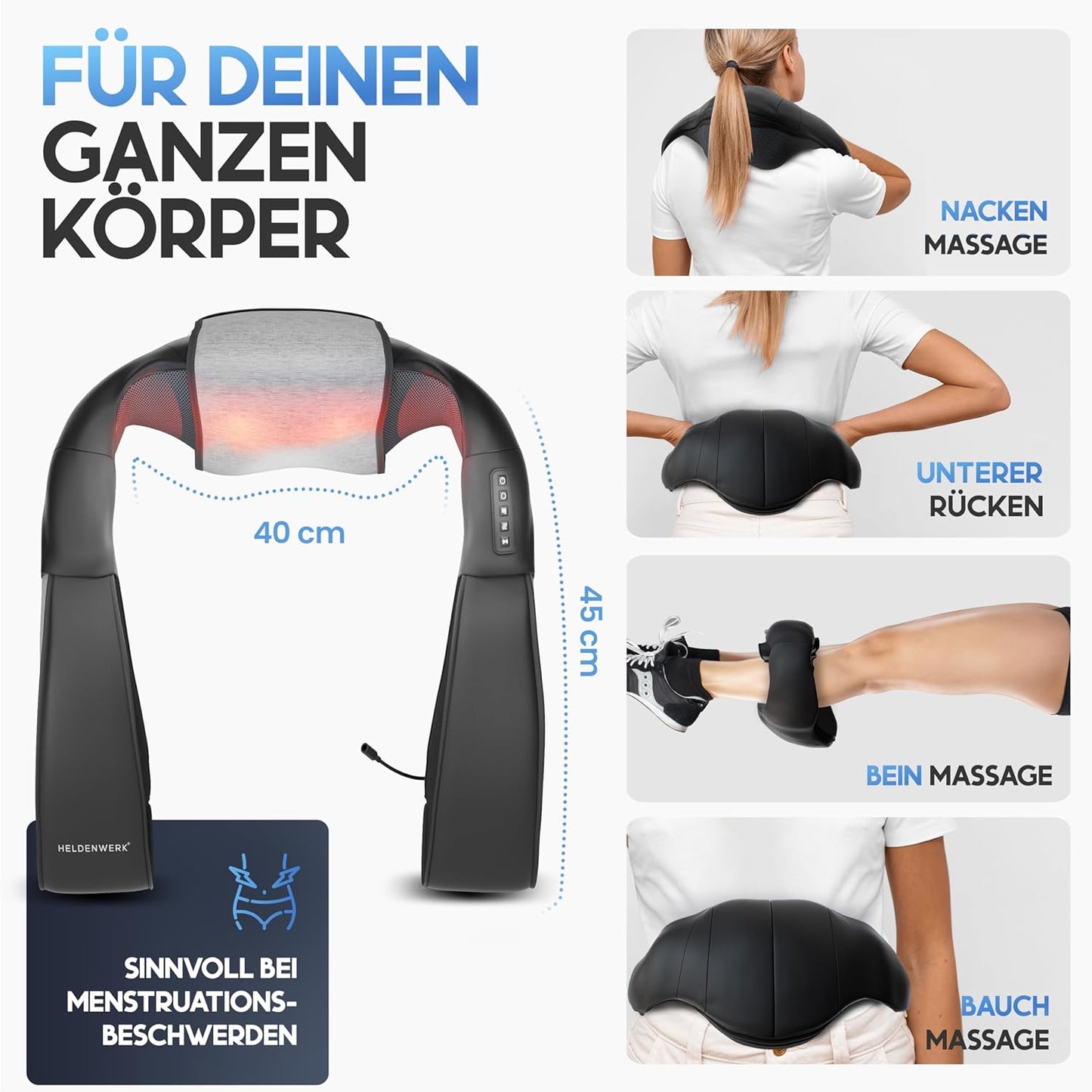 Appareil de massage Heroism - avec chaleur - épaules, cou, dos, jambes