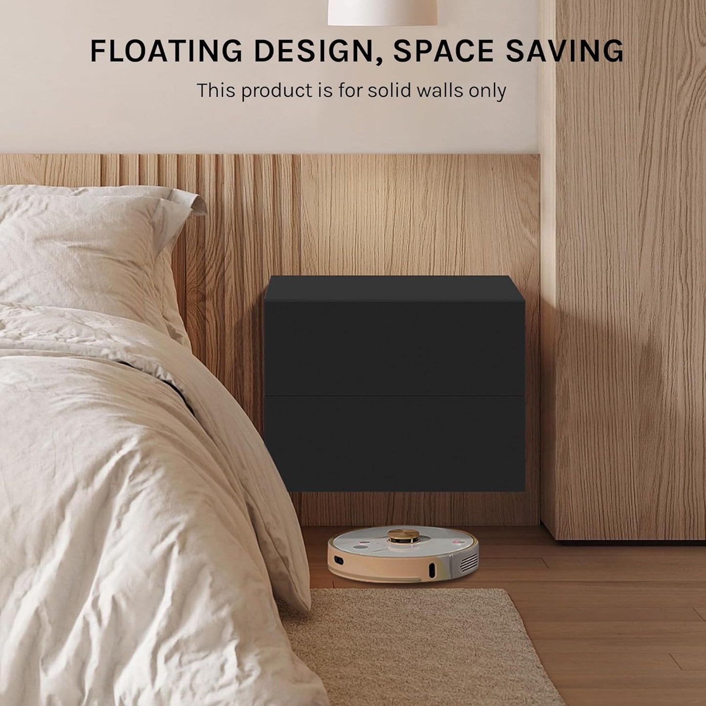 Woltu Floating Nightstands Set of 2 - Black - 40 x 30 x 30 cm - Table de nuit murale moderne avec tiroir