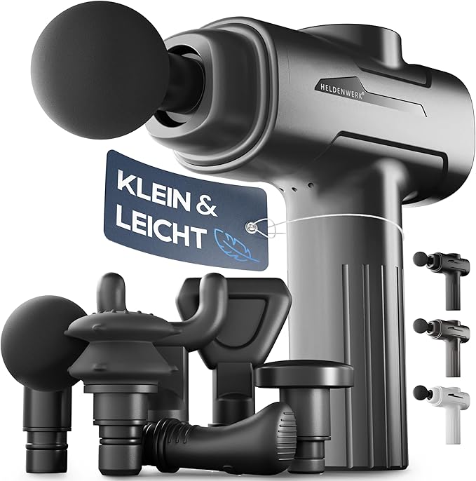 Heroism Pistolet de massage avec 6 têtes de massage - Masseur musculaire 3200 rpm, rechargeable par USB-C - Gris