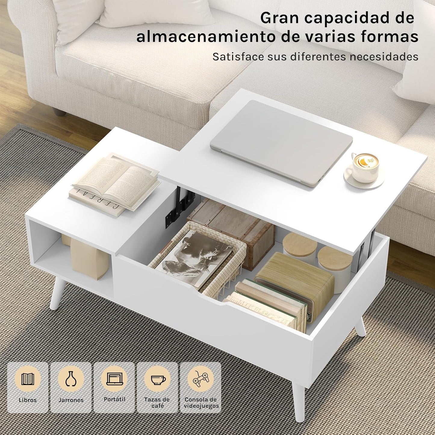Table basse relevable Woltu - extensible et réglable (100 x 50 x 43-57 cm) - blanche