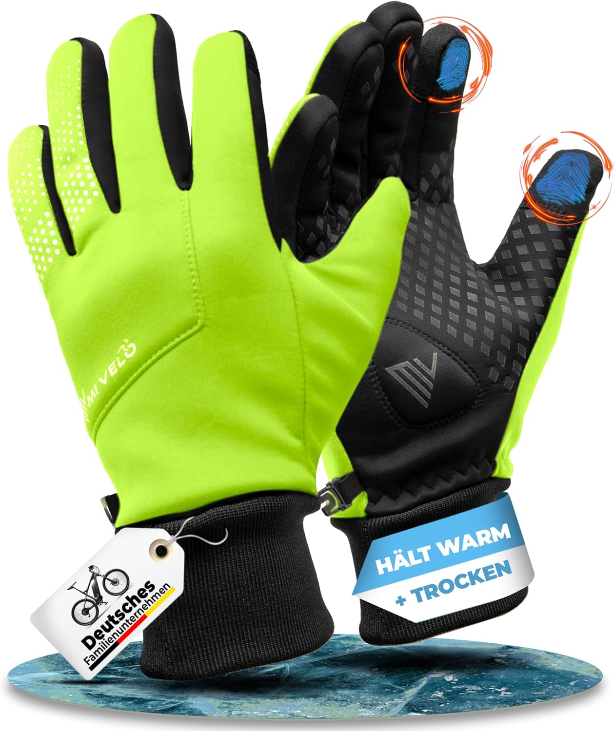MIVELO Gants de cyclisme VELORIDER - Coupe-vent et imperméable - Grip ferme - Jaune - Taille S
