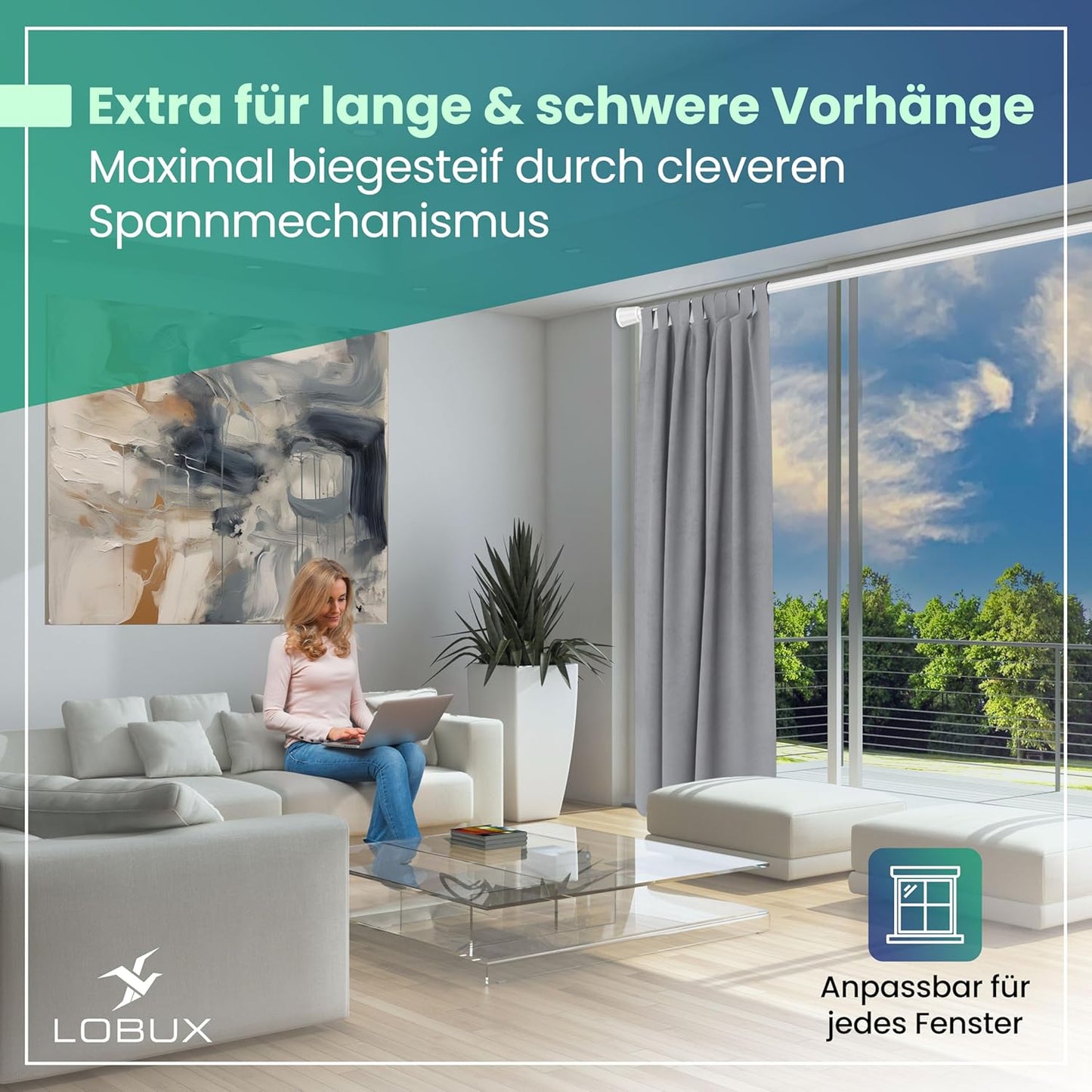 LOBUX® - Tringle à rideau sans perçage [blanc, 210-300cm] - tringle télescopique extension de rideau - tringle de douche sans perçage - tringle à rideau, tringle à rideau de douche, tringle à linge, tringle de serrage filet de chat
