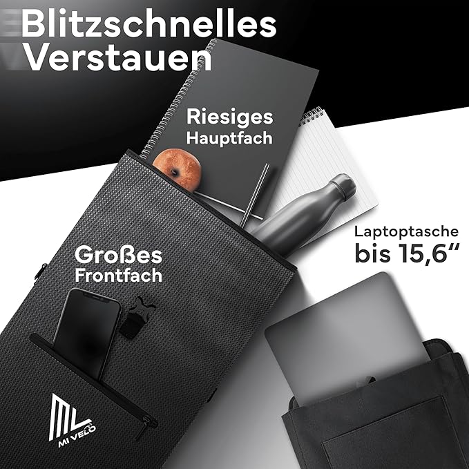 MIVELO 3-in-1 Pannier - Sac à dos et sac à bandoulière - Imperméable - Comprend un compartiment pour ordinateur portable - 20L - Noir réfléchissant