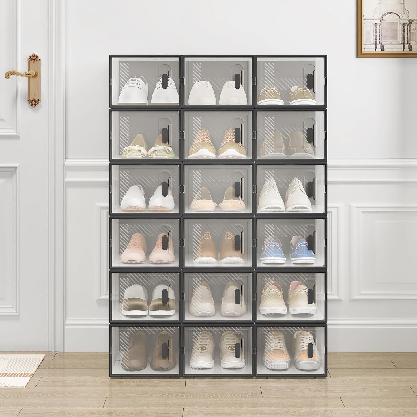 Woltu Shoe Storage Boxes Set of 18 - Transparent/Noir - Empilable - 35 x 25 x 19 cm