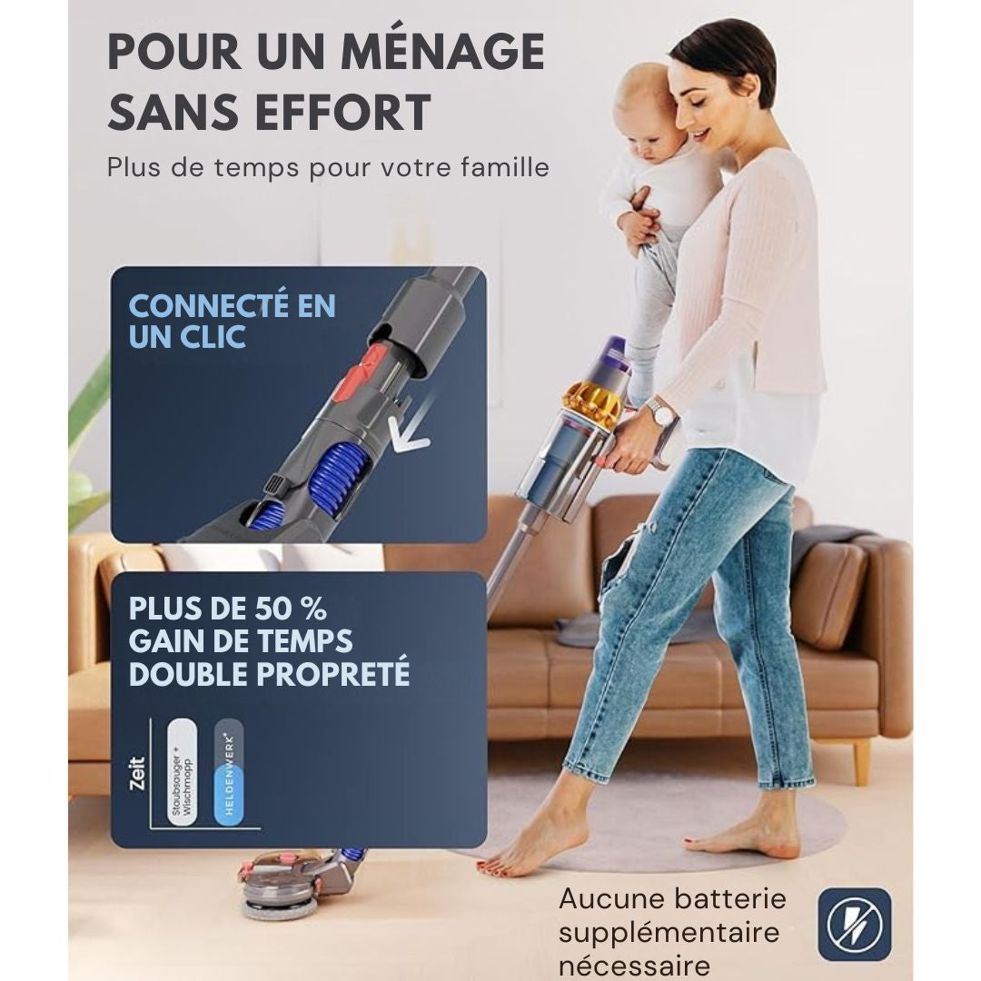 Accessoire serpillière pour aspirateur Dyson - HELDENWORK -V7/V8/V10/V11/V15/Gen5 - essuie-sol électrique avec réservoir d'eau, de recharge et 8 serpillières lavables - noir/gris