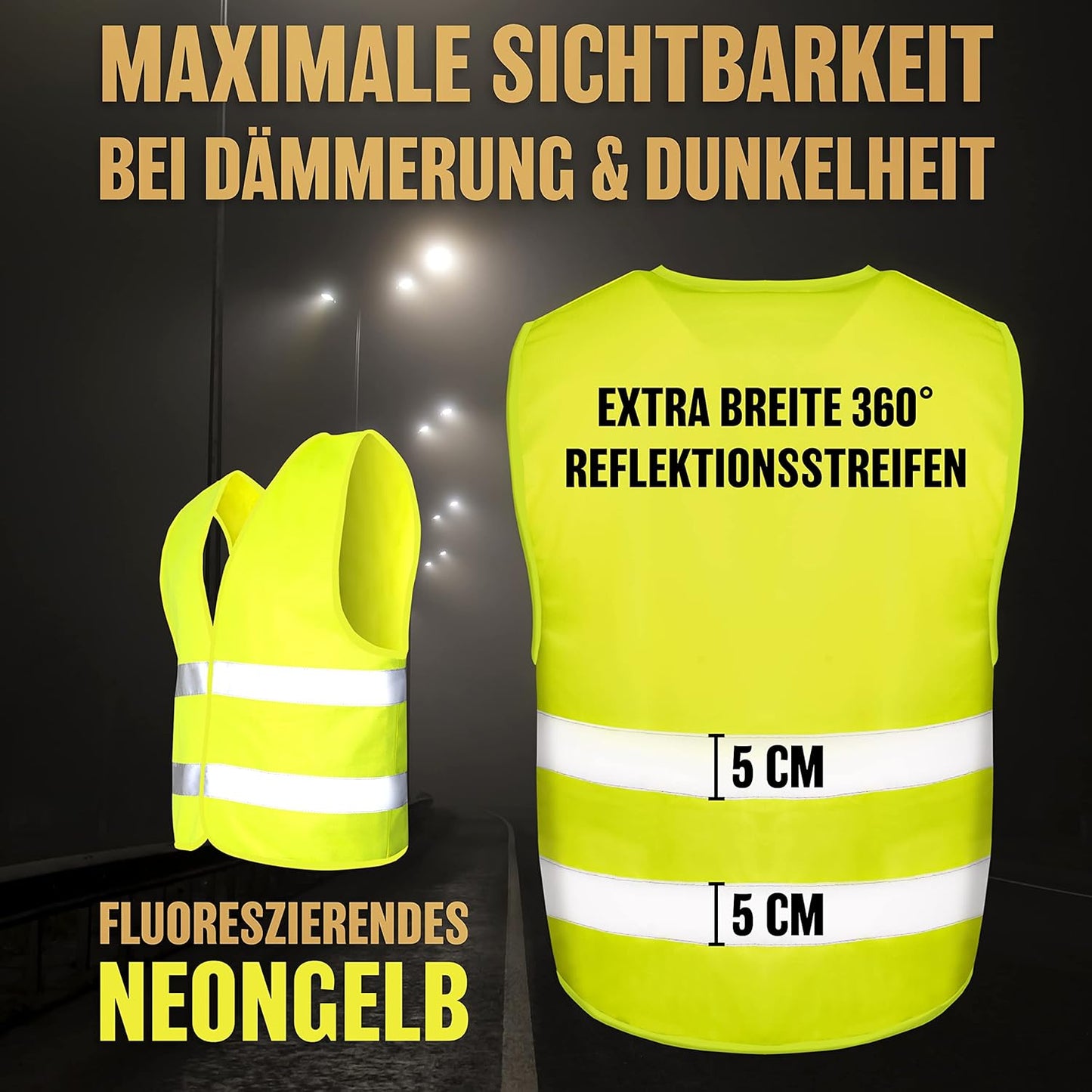 Gilets de sécurité Heroic pour la voiture - Ensemble 5+1 - Comprend un gilet pour enfants - Approuvé par l'UE - Réfléchissant - Jaune