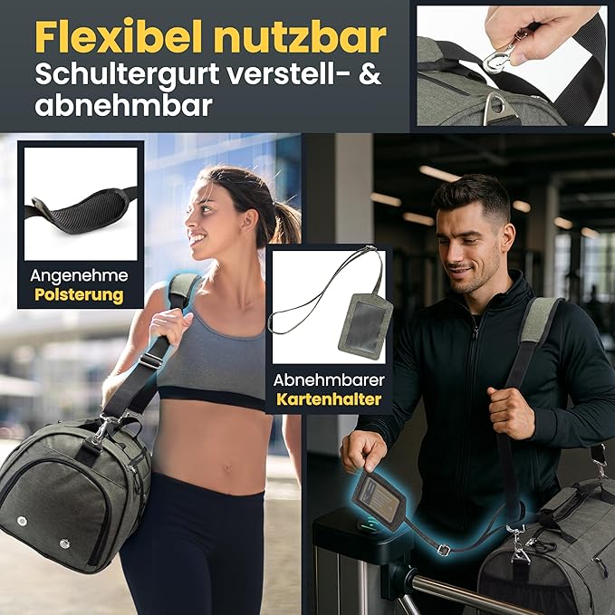 Herowerk Sac de sport avec compartiment à chaussures et compartiment humide - sac d'entraînement pour femmes et hommes - 48x26x25 cm - 30L - Vert