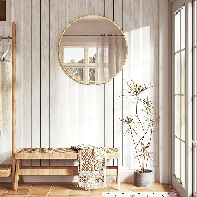 WOLTU MB6094gd04 - miroir mural rond éclairé - 71 cm - cadre métal doré