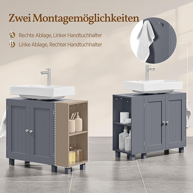Yaheetech Meuble lavabo - Freestanding - Adjustable - U-Opening - Dark Grey