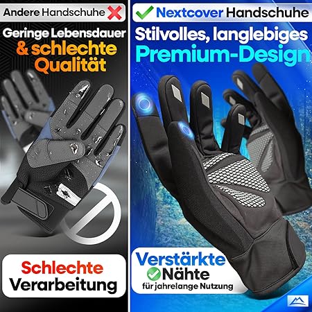 Nextcover® Gants de vélo d'hiver - ThermoShield 2.0 - Unisex - tailles S-XXL - Chauds et imperméables thermo - hiver imperméable