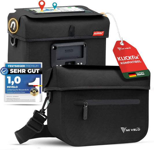 MIVELO Sacoche guidon OSKAR - 6L - Isolé - Déperlant - Poche téléphone - KLICKfix - Noir