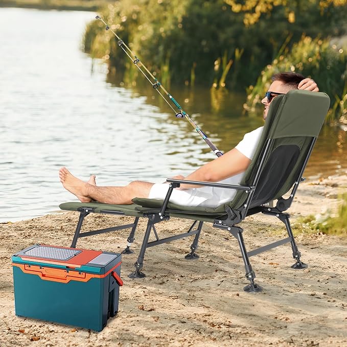 Bonnlo Foldable Fishing Chair - Chaise de camping réglable avec sac de transport - Capacité 159 kg