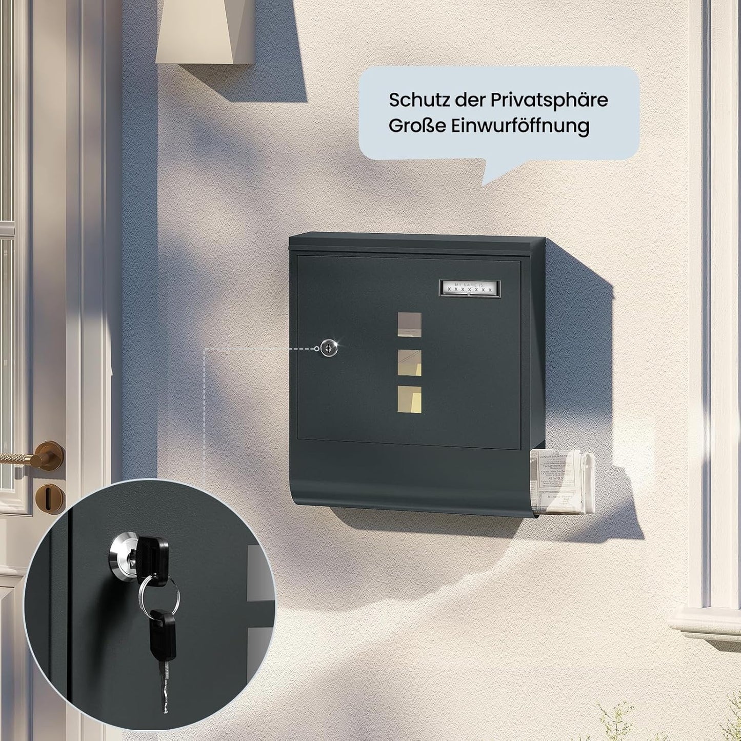 Boîte aux lettres Woltu avec boîte à journaux - Anthracite - 30,5 x 33,5 x 10 cm - Verrouillable avec fenêtre de visualisation et plaque signalétique