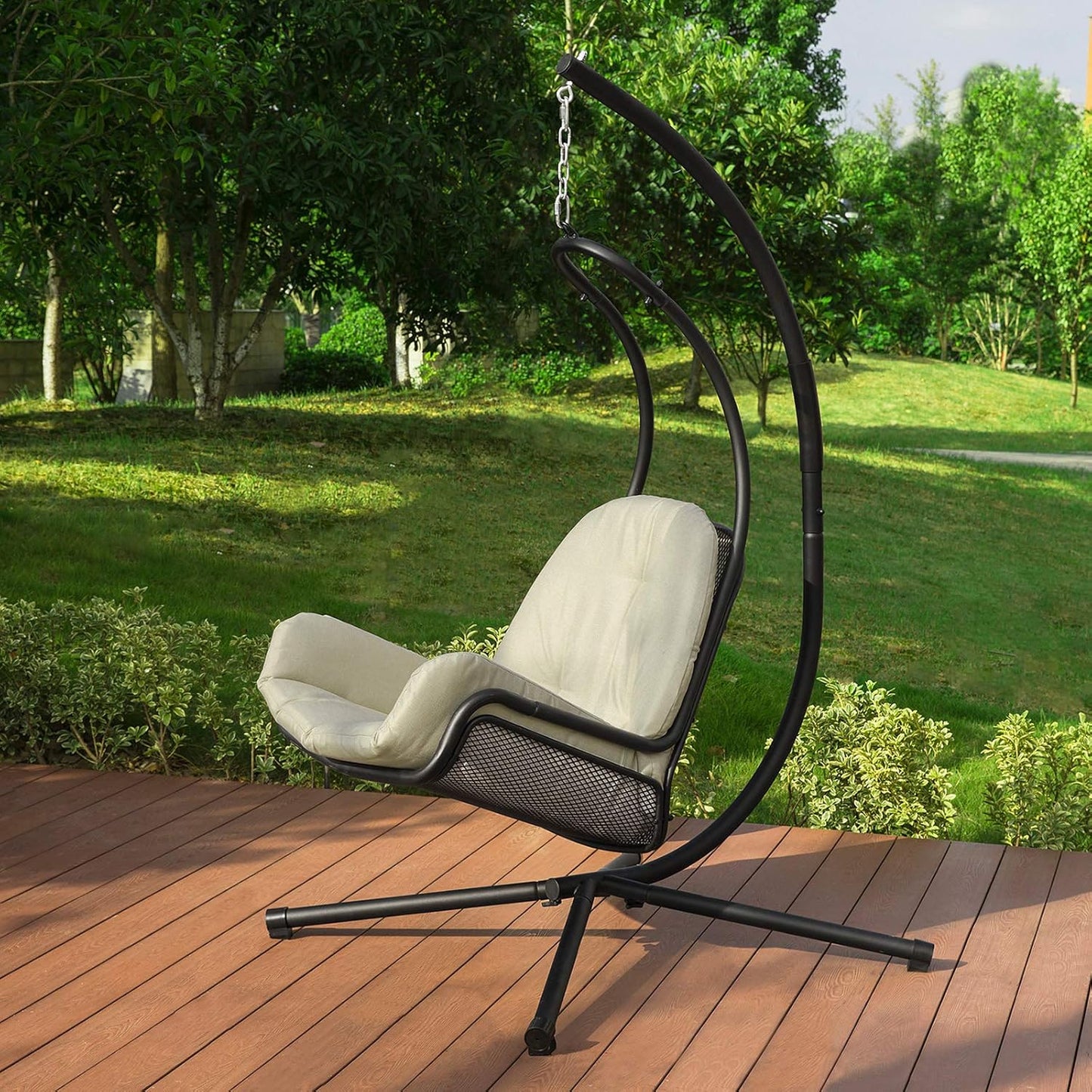 SoBuy Chaise suspendue avec cadre - Max. 150 kg - 103 x 125 x 190 cm - Crème