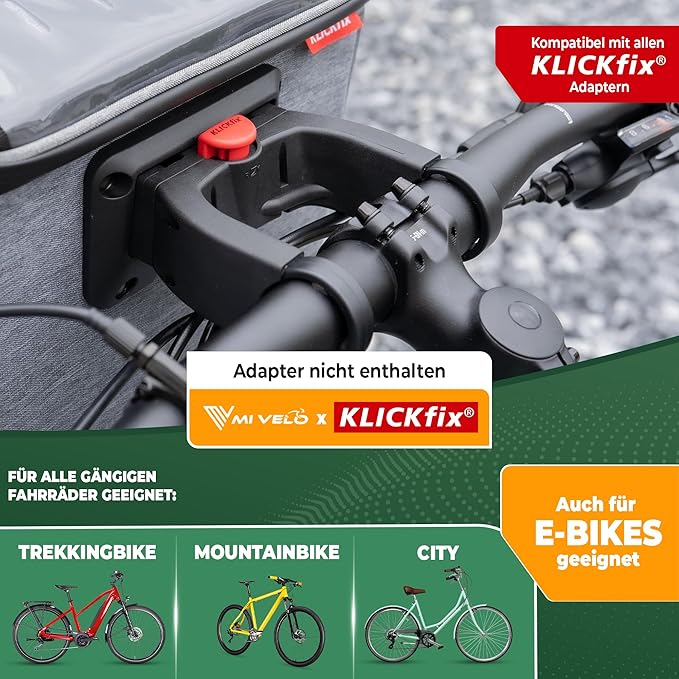 MIVELO Sacoche pour guidon - Déperlant & compatible Klickfix - 7 litres - Gris