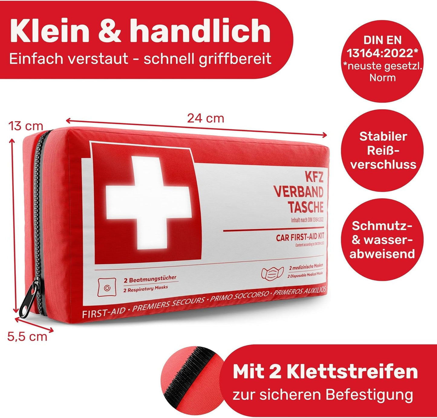 Heroism Car Bandage Bag - DIN 13164:2022 - Trousse de premiers secours approuvée par l'Europe pour les voitures