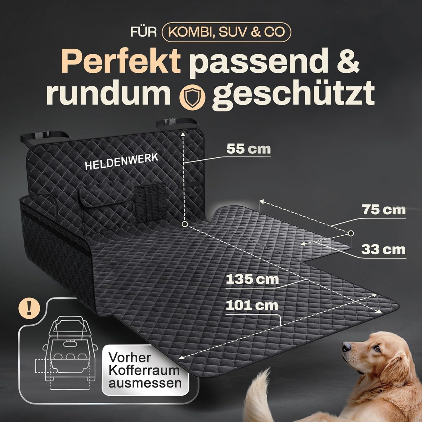 HELDENWERK Protège-bottes pour chiens - Imperméable et résistant aux rayures - Avec protection latérale et pare-chocs - Adaptation universelle - Premium rembourré - Noir
