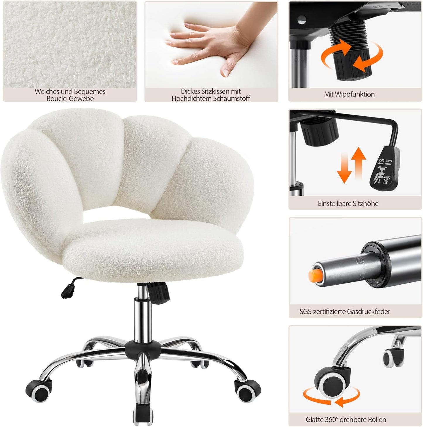 Yaheetech Chaise de bureau réglable - en forme de nuage - jusqu'à 136 kg - 70 x 60 x 72-82 cm - blanc