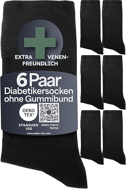 HELDENWERK Chaussettes de confort pour femmes et hommes, 6 paires, chaussettes confortables sans élastique ni couture en 97% coton, chaussettes de santé extra larges avec bande confortable - Taille35-38