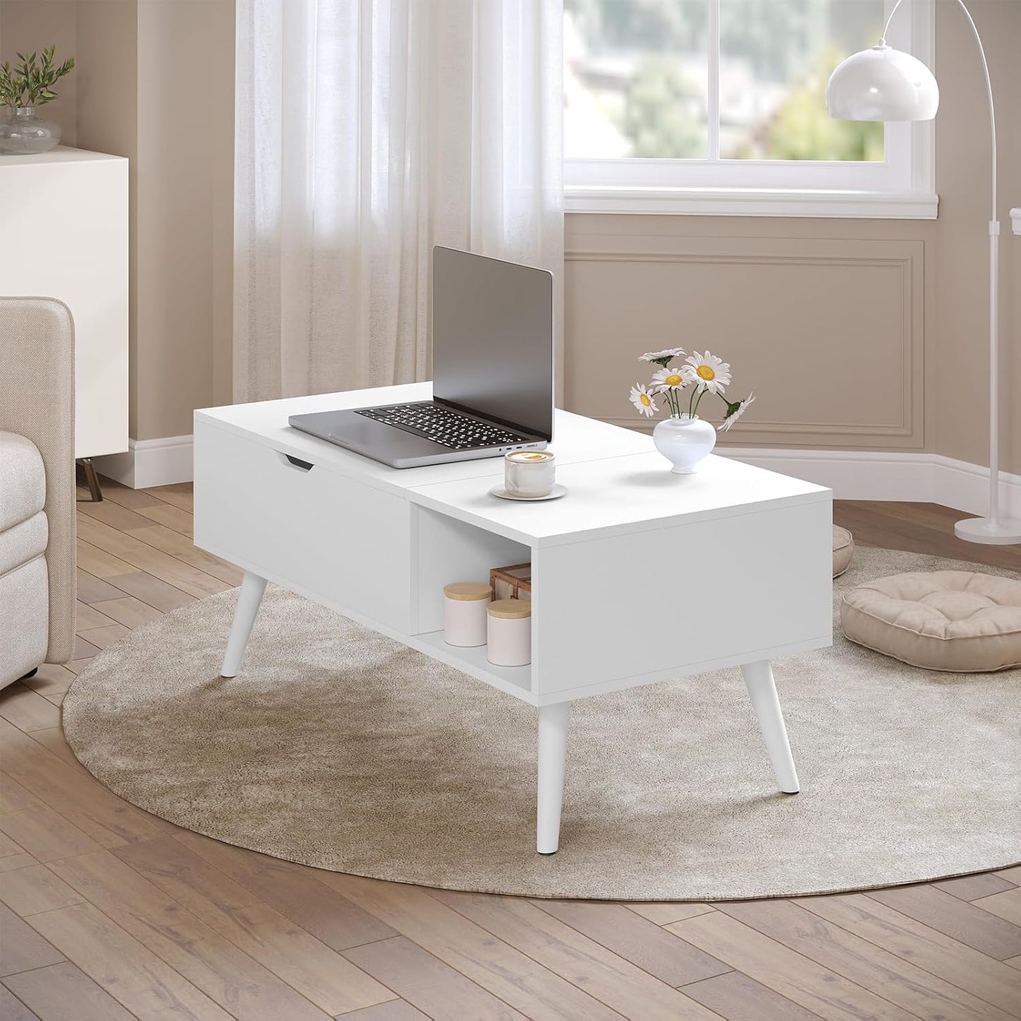 Table basse relevable Woltu - extensible et réglable (100 x 50 x 43-57 cm) - blanche
