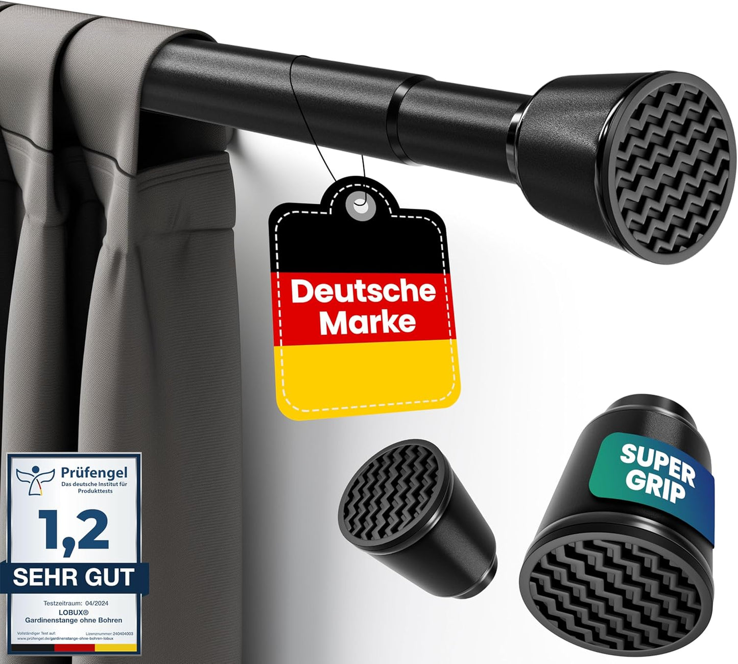 LOBUX® - Tringle à rideau sans perçage [noir, 260-350cm] - tringle télescopique extension de rideau - tringle de douche sans perçage - tringle à rideau, tringle à rideau de douche, tringle à linge, tringle de serrage filet de chat