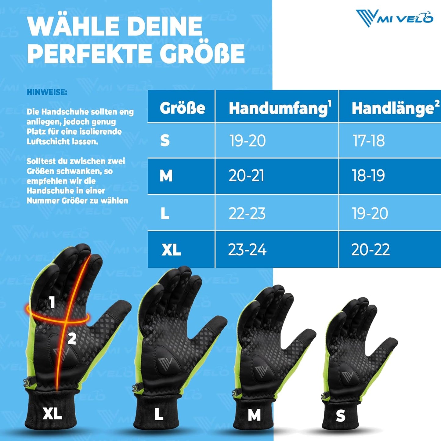 MIVELO Gants de cyclisme VELORIDER - Coupe-vent et imperméable - Grip ferme - Jaune - Taille XXL