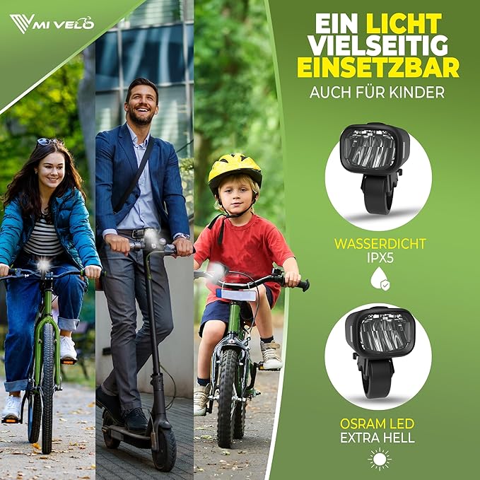 MIVELO Kit d'éclairage pour vélo - rechargeable par USB et étanche - 100 Lux - Smart One