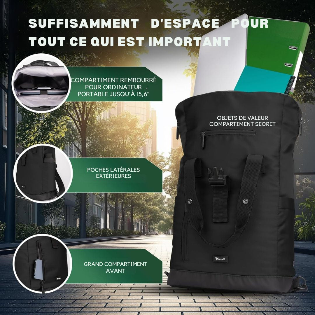 Sac à dos pour vélo pliable MIVELO MAYA - 50 x 28 x 14 cm - Noir