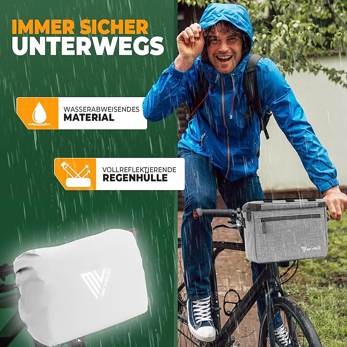 MIVELO Sacoche pour guidon - Déperlant & compatible Klickfix - 7 litres - Gris