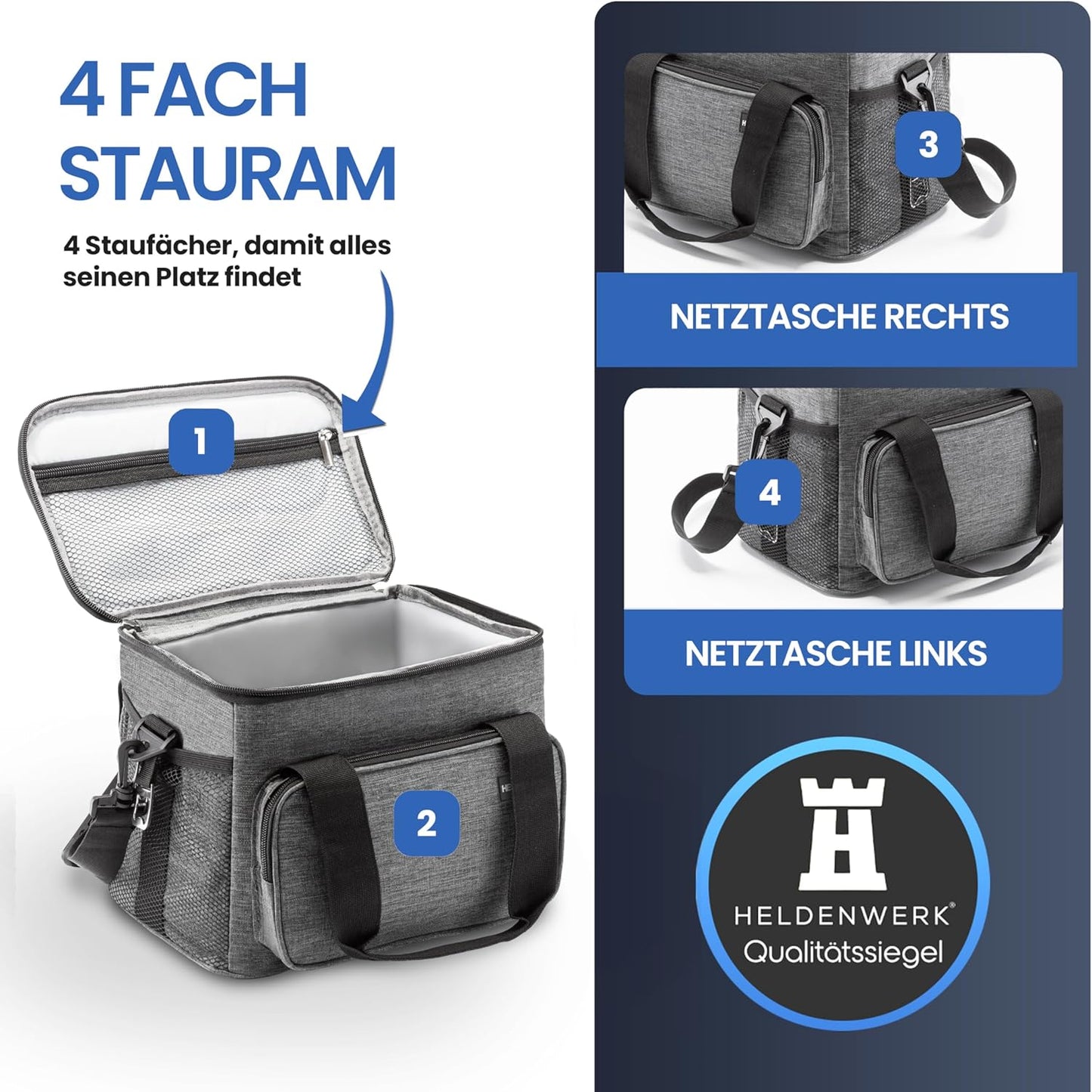 HELDENWERK Cool Bag Small & Foldable 10 L - Sac à lunch isotherme pour aliments et boissons - Imperméable et étanche - Sac de pique-nique, glacière, sac pour brunch et petit-déjeuner