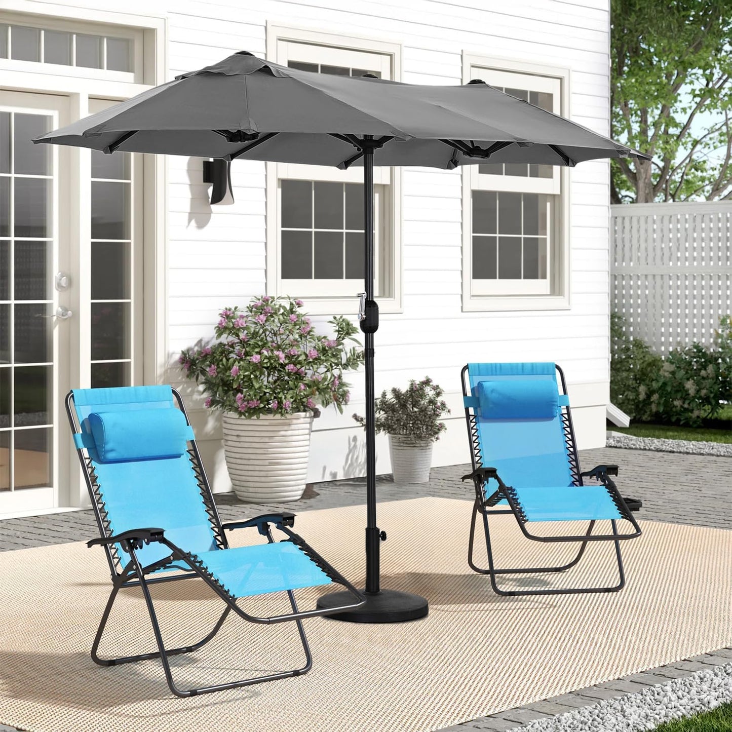 Angel Living Parasol double - 460 x 270 cm - avec manivelle Grand parasol Parapluie de marché - UPF 50+ - gris - 2.97x1.53cm