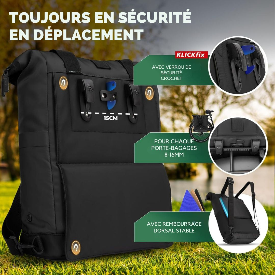 Sac à dos pour vélo pliable MIVELO MAYA - 50 x 28 x 14 cm - Noir