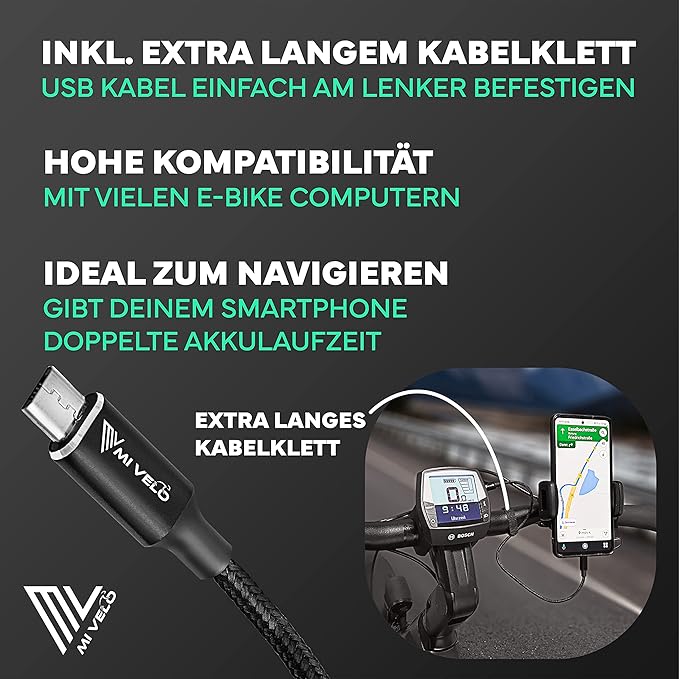 MIVELO Câble d'affichage E-Bike - Micro-USB à USB-C - 40 cm - Noir
