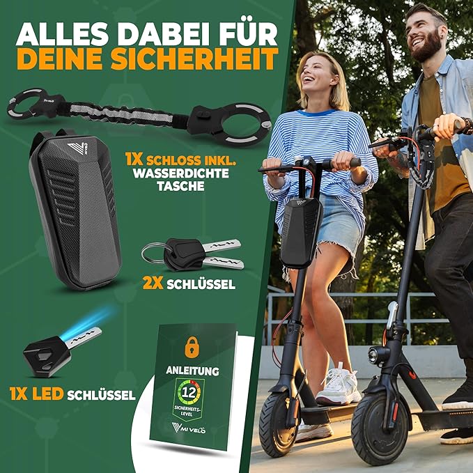 MIVELO E-Step Lock - menottes et chaîne - sac de transport inclus - 30 x 4 x 4 cm - noir