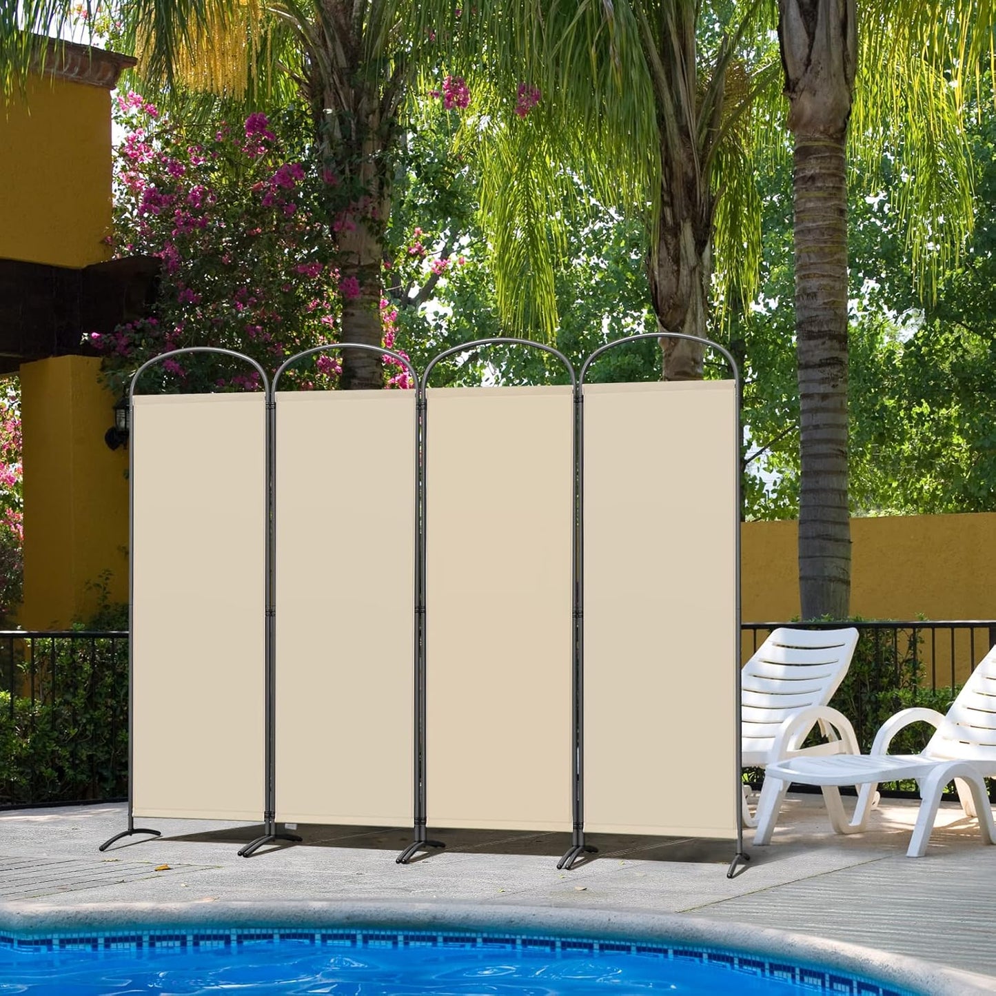 Angel Living Paravent - 4 pièces - Pliable - Polyester 160g/m² - Cadre en acier - Séparation de pièces et protection de la vie privée - Beige