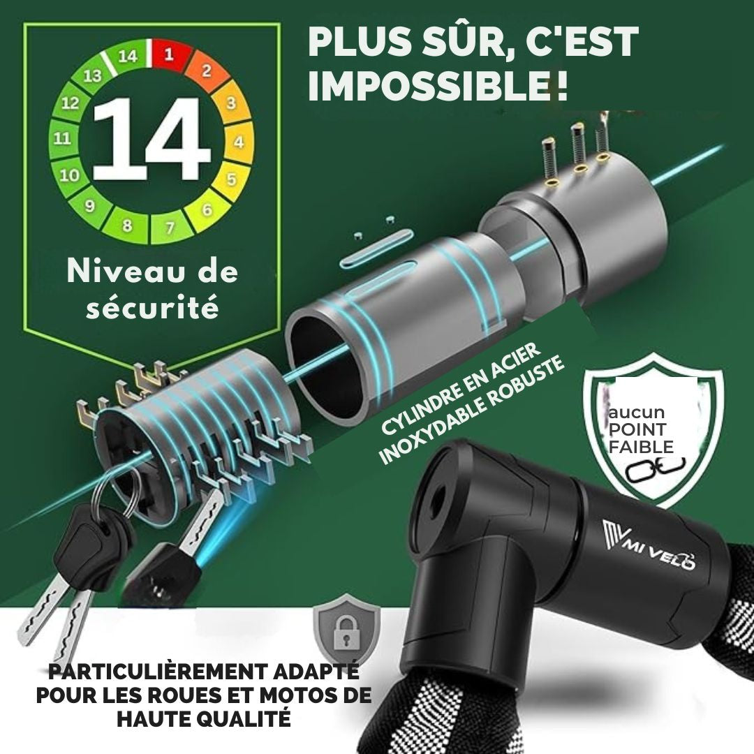 Cadenas à chaîne MIVELO - Acier trempé et revêtement en nylon - 100 cm - Noir