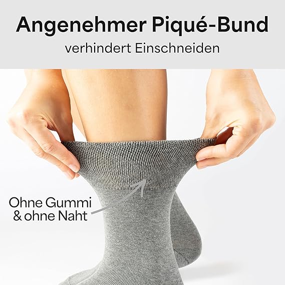 HELDENWERK Chaussettes diabétiques pour hommes et femmes, 10 paires, chaussettes diabétiques sans élastique et sans couture en 97% coton, chaussettes de santé extra larges avec bande confortable - Taille 39-42 - Gris