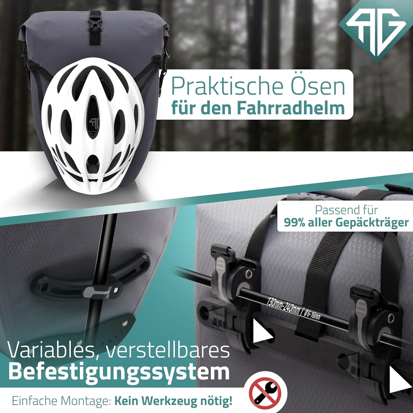 RADGEIST sacoche de vélo pour porte-bagages - 2X sacoche pour porte-bagages - sac à bagages étanche et sac à bandoulière - sacoche de vélo avec réflecteurs