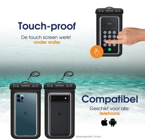 TenTravel Waterproof Phone Case - 1 Piece - Underwater Phone Case - Floating Phone Pouch - Convient à tous les Smartphones - Avec Neck Strap