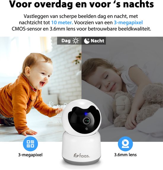 Caméra de sécurité intérieure - avec vision nocturne - Wifi et SD 64GB - Caméra de surveillance - Full HD - Tuya Smart - Blanc - by Saaf