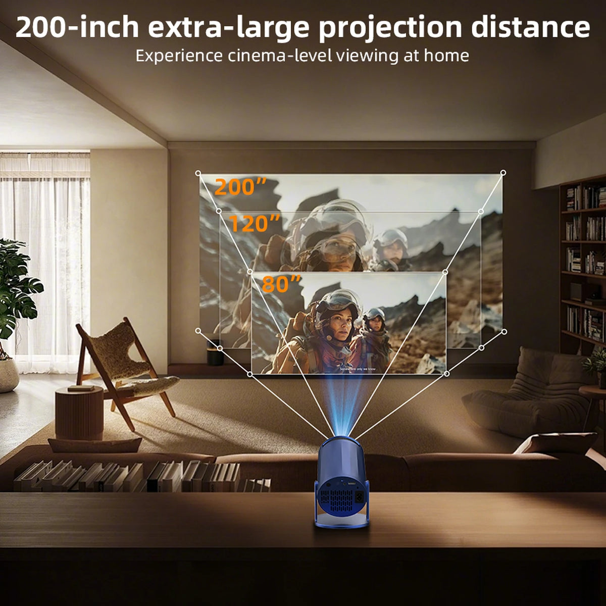 Mini-projecteur portable XBJ - Bleu - Android 11 - Wi-Fi 6 et Bluetooth 5.2 - 200 ANSI - Orientable à 180° - Taille d'image de 40 à 200 pouces - 14 x 11,9 x 21,8 cm