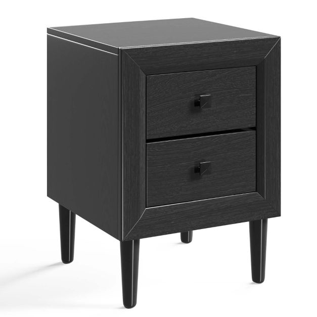 Coast Table de chevet avec 2 tiroirs - 45x40x62 cm - Noir - Pieds en hévéa massif