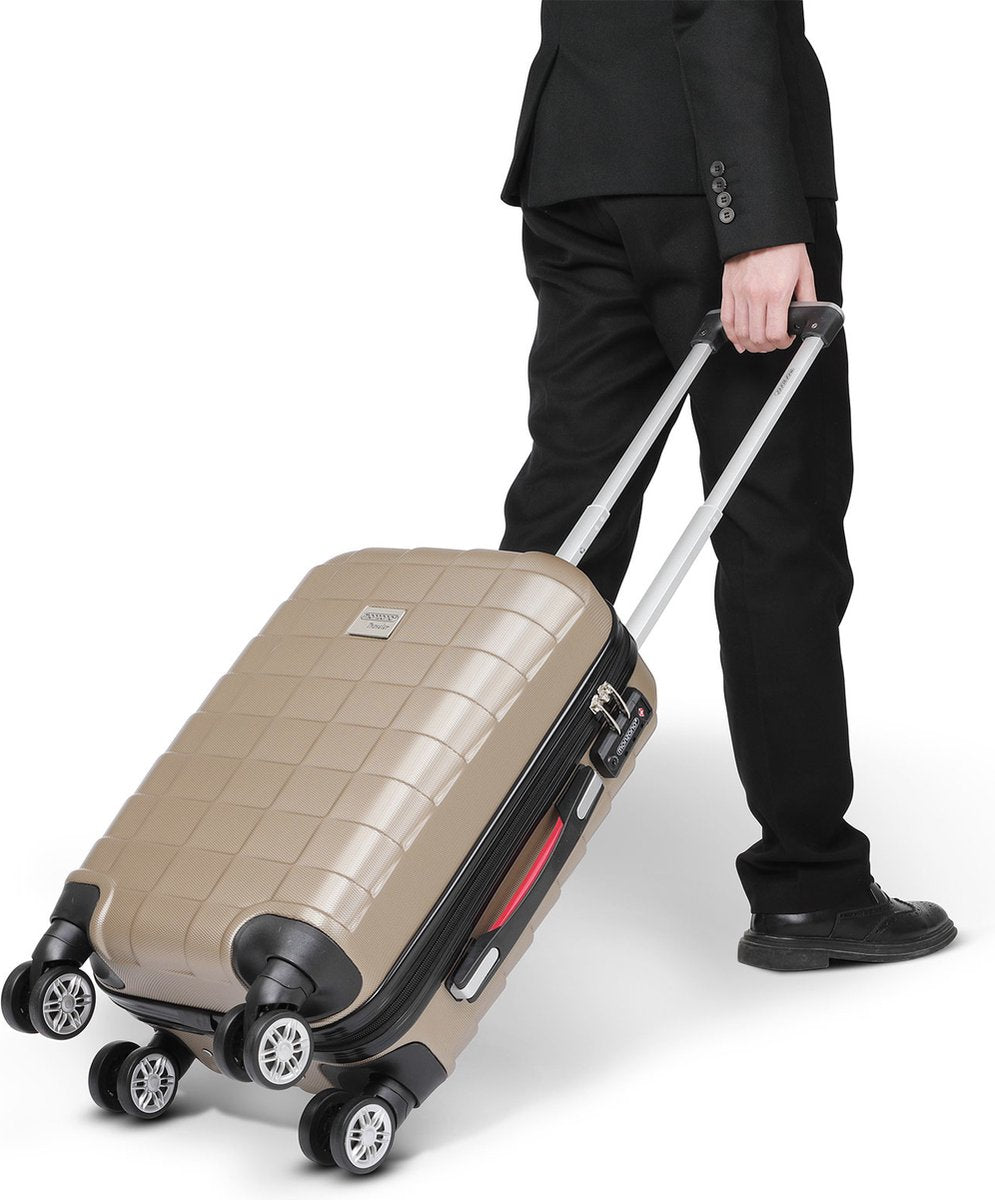 Valise cabine Monzana Exopack 41 litres - 53 x 37 x 21 cm - Coque rigide avec serrure TSA et 4 roulettes doubles pivotantes - Champagne