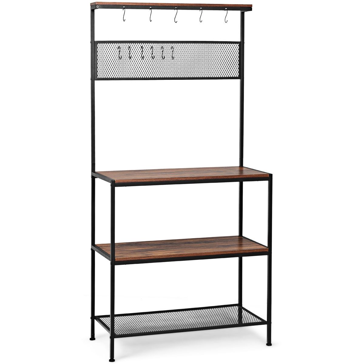 Coast 4-Layer Bakers Rack - 11 Hooks - 84 x 40 x 171 cm - Brown/Black