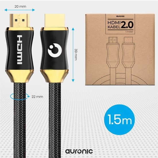 Auronic Câble HDMI 2.0 - 1.5M - 18Gbps - Haute vitesse et résolution - 4K (60 Hz) - Noir