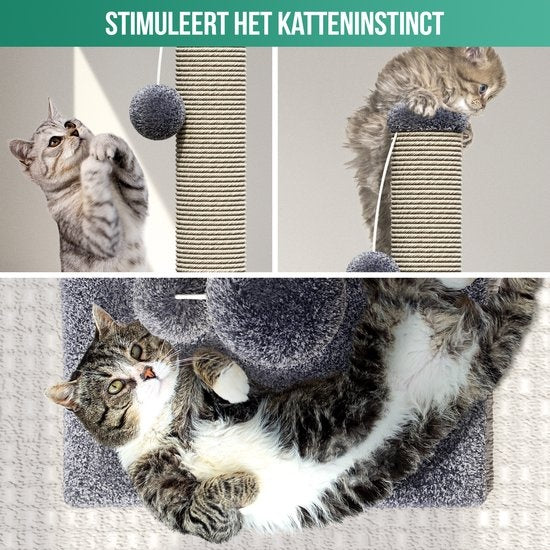 Griffoir avec boule de jeu - Avalo - 36x36x74 - Griffoir pour chat - Gris foncé
