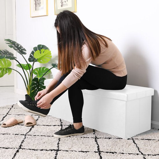 Banc Casaria avec rangement - 80x40x40cm 100L Faux cuir - Blanc