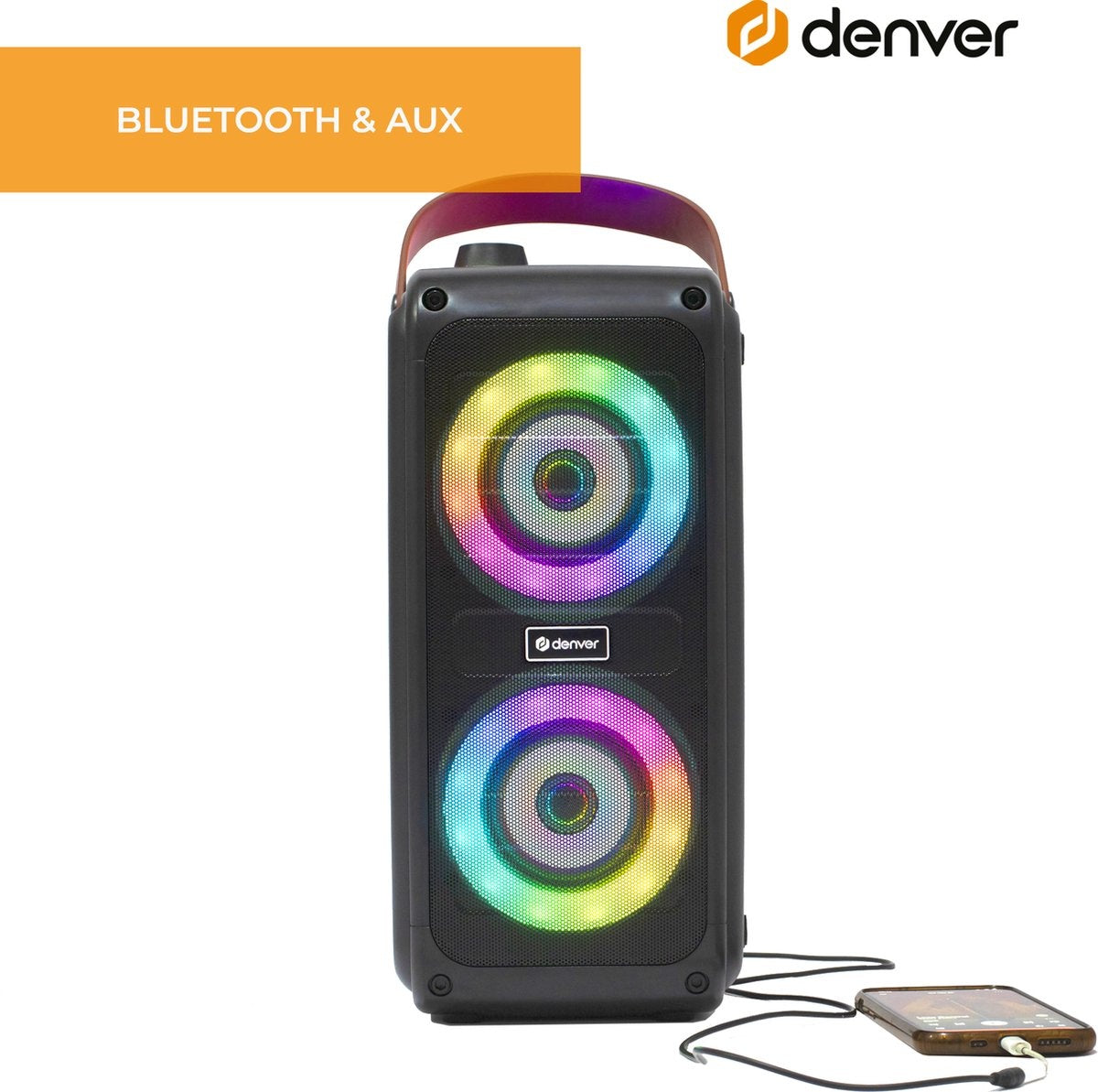 Denver Enceinte Bluetooth sans fil - Effets de lumière - Boîte à musique - AUX - TWS Pairing - BTV230 - Noir