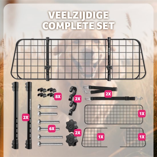 tectake® - Porte-chien pour voiture - Universel avec largeur variable jusqu'à max. 154 cm - Protection et séparation du coffre - 2 ceintures de sécurité incluses - Montage facile