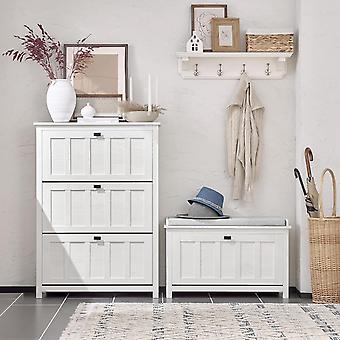 SoBuy - Meuble à chaussures avec assise rembourrée - 1 Tiroir -Rural - Max. 150 kg - 80 x 30 x 50 cm - Blanc / Gris